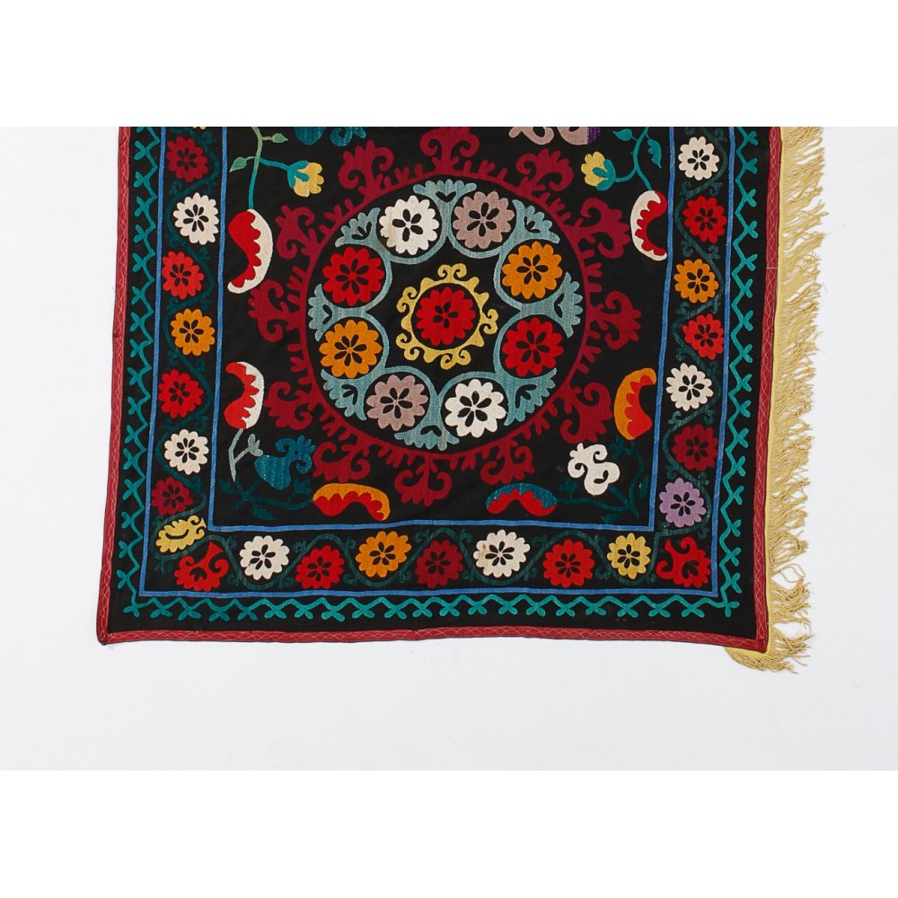 Silk Embroidery Wall Hanging, Boho Wall Decor, Needlework Tapestry, Uzbek Throw, Traditional Tablecloth