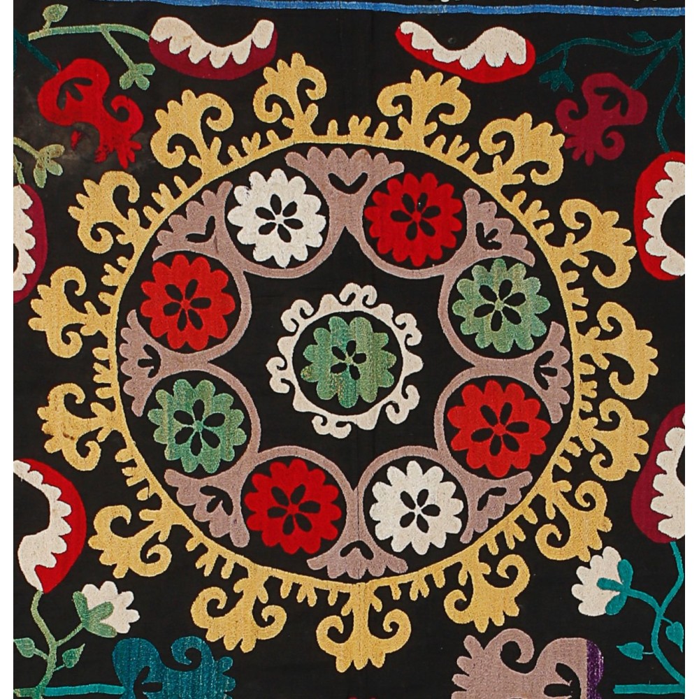 Silk Embroidery Wall Hanging, Boho Wall Decor, Needlework Tapestry, Uzbek Throw, Traditional Tablecloth