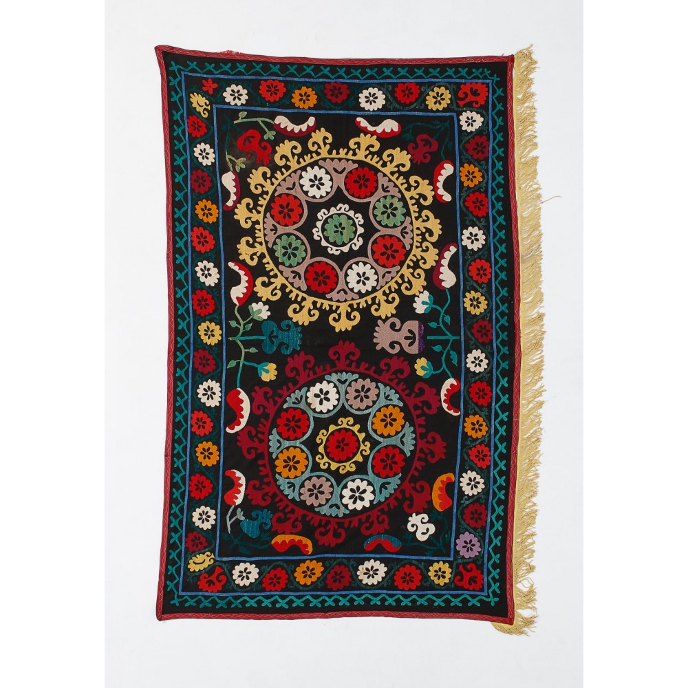 Silk Embroidery Wall Hanging, Boho Wall Decor, Needlework Tapestry, Uzbek Throw, Traditional Tablecloth