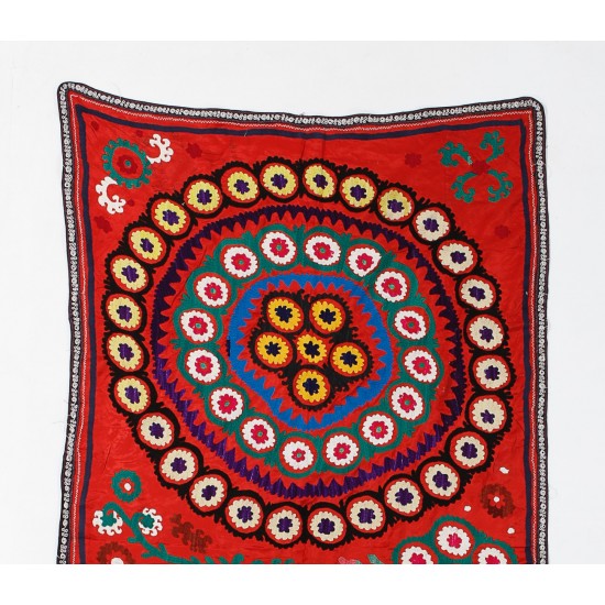 Central Asian Suzani Textile. Embroidered Cotton & Silk Bed Cover, Wall Hanging Central Asian Suzani Textile. Embroidered Cotton & Silk Bed Cover, Wall Hanging