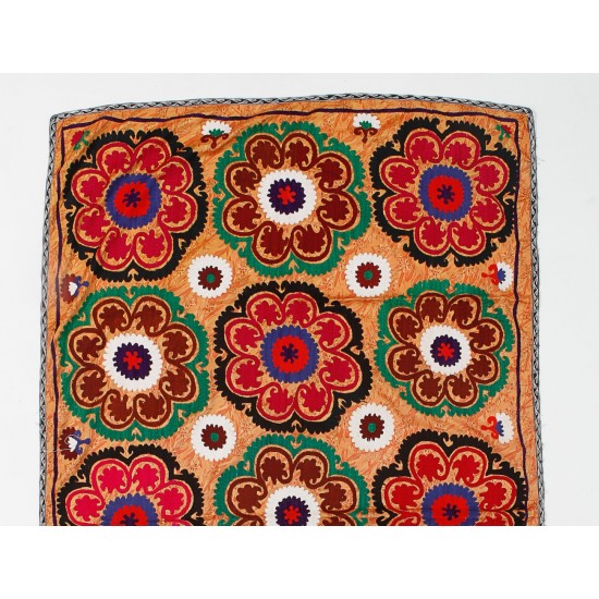 Central Asian Suzani Textile. Embroidered Cotton & Silk Bed Cover, Wall Hanging Central Asian Suzani Textile. Embroidered Cotton & Silk Bed Cover, Wall Hanging