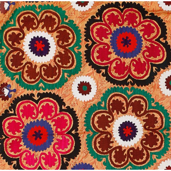 Floral Patterned Silk Embroidery Suzani Textile Wall Hanging, Vintage Uzbek Bed Cove