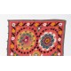 Floral Patterned Suzani Bed Cover, Hand Embroidered Cotton and Silk Wall Hanging, Red Tablecloth, Uzbek Wall Decor