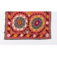 Floral Patterned Suzani Bed Cover, Hand Embroidered Cotton and Silk Wall Hanging, Red Tablecloth, Uzbek Wall Decor