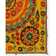 Handmade Silk and Cotton Suzani Wall Hanging, Vintage Uzbek Embroidery Bed Cover in Yellow