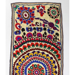 Colorful Silk and Cotton Suzani Wall Hanging. Vintage Uzbek Embroidery Tablecloth. Needlework Bedspread Colorful Silk and Cotton Suzani Wall Hanging. Vintage Uzbek Embroidery Tablecloth. Needlework Bedspread