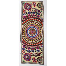 Colorful Silk and Cotton Suzani Wall Hanging. Vintage Uzbek Embroidery Tablecloth. Needlework Bedspread
