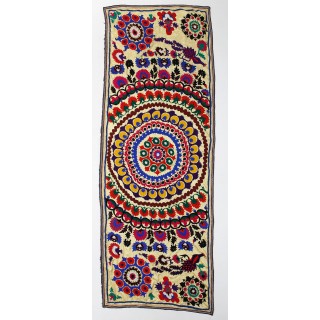Colorful Silk and Cotton Suzani Wall Hanging. Vintage Uzbek Embroidery Tablecloth. Needlework Bedspread