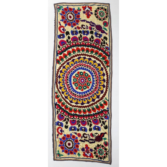 Central Asian Suzani Textile. Embroidered Cotton & Silk Bed Cover, Wall Hanging Central Asian Suzani Textile. Embroidered Cotton & Silk Bed Cover, Wall Hanging