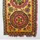 Silk Embroidery Wall Hanging, Uzbek Throw, Vintage Tablecloth, Yellow Tapestry, Suzani Wall Decor, Needlework Bed Cover