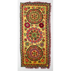 Silk Embroidery Wall Hanging. Uzbek Throw. Vintage Tablecloth. Yellow Tapestry. Suzani Wall Decor. Needlework Bed Cover