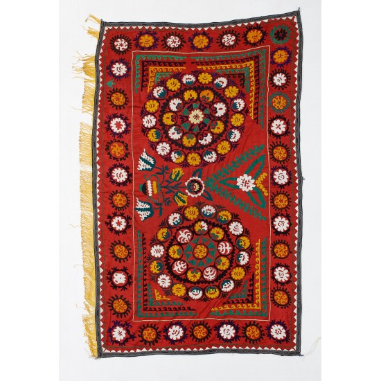 Central Asian Suzani Textile. Embroidered Cotton & Silk Bed Cover, Wall Hanging Central Asian Suzani Textile. Embroidered Cotton & Silk Bed Cover, Wall Hanging