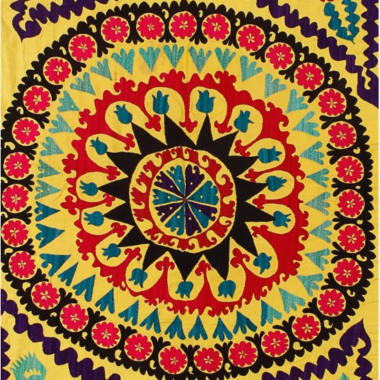 Central Asian Suzani Textile. Embroidered Cotton & Silk Bed Cover, Wall Hanging Central Asian Suzani Textile. Embroidered Cotton & Silk Bed Cover, Wall Hanging