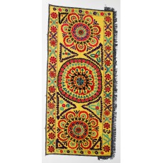 Silk Embroidery Wall Hanging. Suzani Throw. Uzbek Bedspread. Vintage Tablecloth. Needlework Tapestry in Yellow