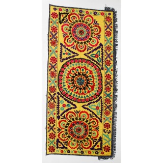 Silk Embroidery Wall Hanging. Suzani Throw. Uzbek Bedspread. Vintage Tablecloth. Needlework Tapestry in Yellow