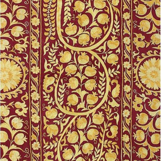 Beautiful Uzbek Wall Hanging in Burgundy Red & Yellow, Silk Embroidered Bed Cover, Boho Wall Decor