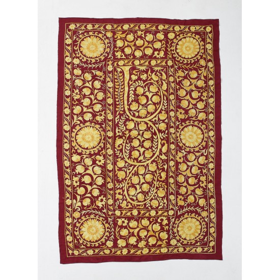 Central Asian Suzani Textile, Silk Embroidered Bed Cover, New Wall Hanging Central Asian Suzani Textile, Silk Embroidered Bed Cover, New Wall Hanging