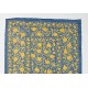 Embroidered Silk Bed Cover, Suzani Fabric Wall Hanging in Blue & Yellow