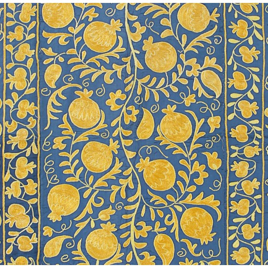 Central Asian Suzani Textile, Embroidered Cotton and Silk Bed Cover Central Asian Suzani Textile, Embroidered Cotton and Silk Bed Cover