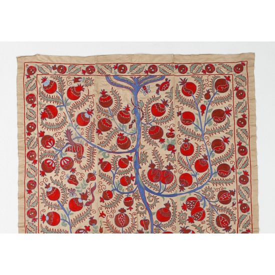 Central Asian Suzani Textile, Embroidered Cotton and Silk Bed Cover Central Asian Suzani Textile, Embroidered Cotton and Silk Bed Cover