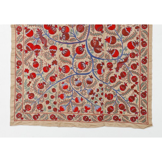 Central Asian Suzani Textile, Embroidered Cotton and Silk Bed Cover Central Asian Suzani Textile, Embroidered Cotton and Silk Bed Cover