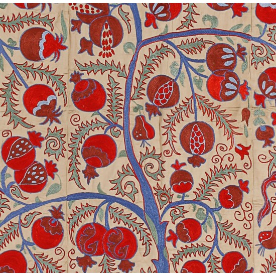 Central Asian Suzani Textile, Embroidered Cotton and Silk Bed Cover Central Asian Suzani Textile, Embroidered Cotton and Silk Bed Cover