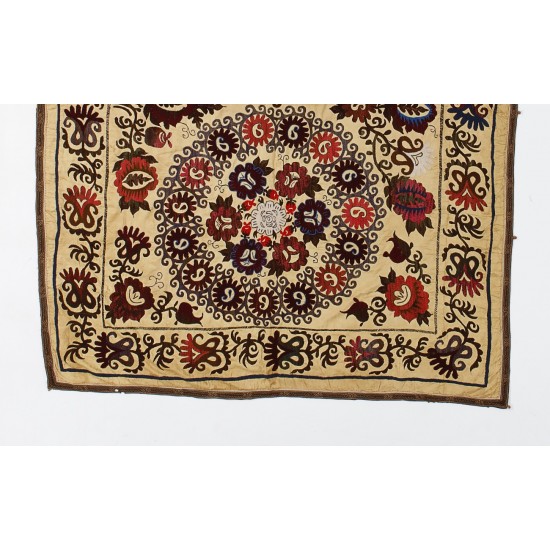 Central Asian Suzani Textile. Embroidered Cotton & Silk Bed Cover, Wall Hanging Central Asian Suzani Textile. Embroidered Cotton & Silk Bed Cover, Wall Hanging