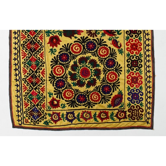 Central Asian Suzani Textile. Embroidered Cotton & Silk Bed Cover, Wall Hanging Central Asian Suzani Textile. Embroidered Cotton & Silk Bed Cover, Wall Hanging