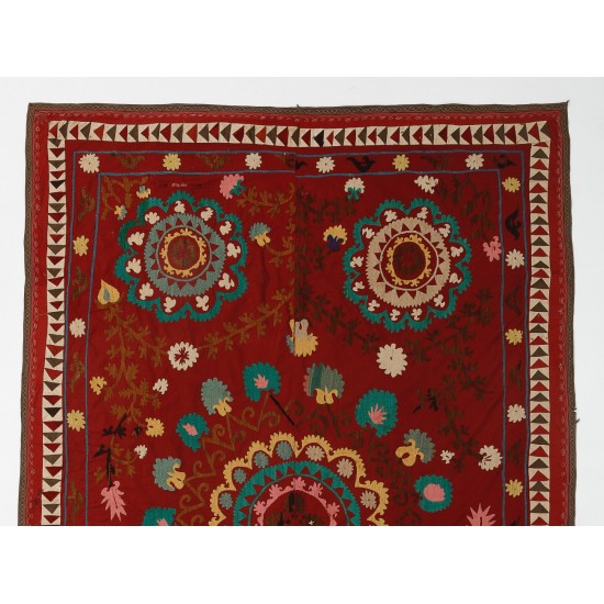 Central Asian Suzani Textile. Embroidered Cotton & Silk Bed Cover, Wall Hanging