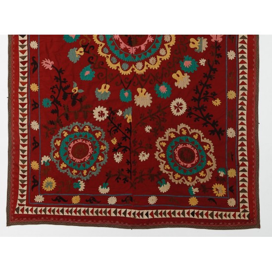 Central Asian Suzani Textile. Embroidered Cotton & Silk Bed Cover, Wall Hanging