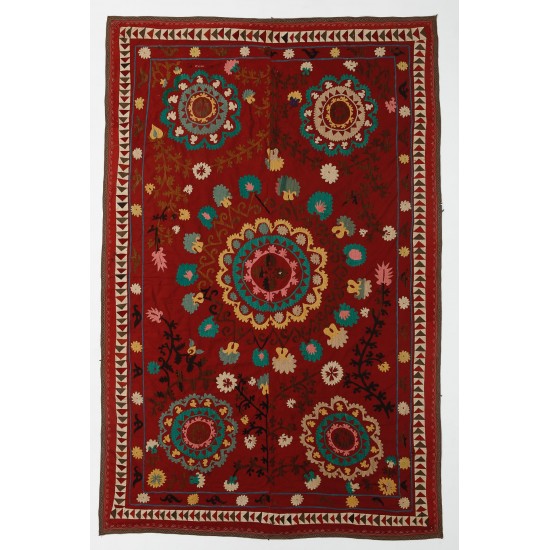 Central Asian Suzani Textile. Embroidered Cotton & Silk Bed Cover, Wall Hanging Central Asian Suzani Textile. Embroidered Cotton & Silk Bed Cover, Wall Hanging