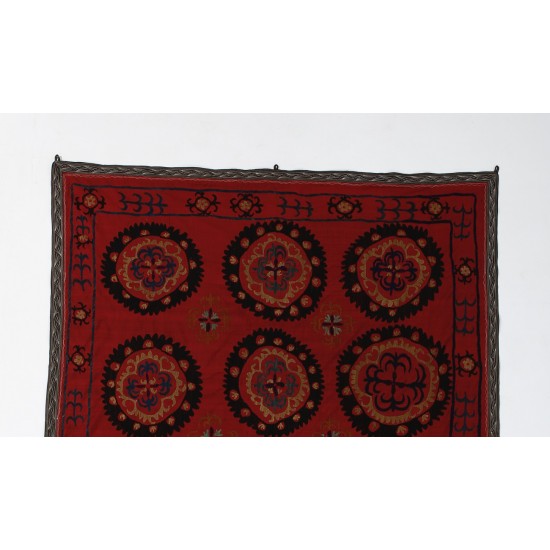 Central Asian Suzani Textile. Embroidered Cotton & Silk Bed Cover, Wall Hanging Central Asian Suzani Textile. Embroidered Cotton & Silk Bed Cover, Wall Hanging