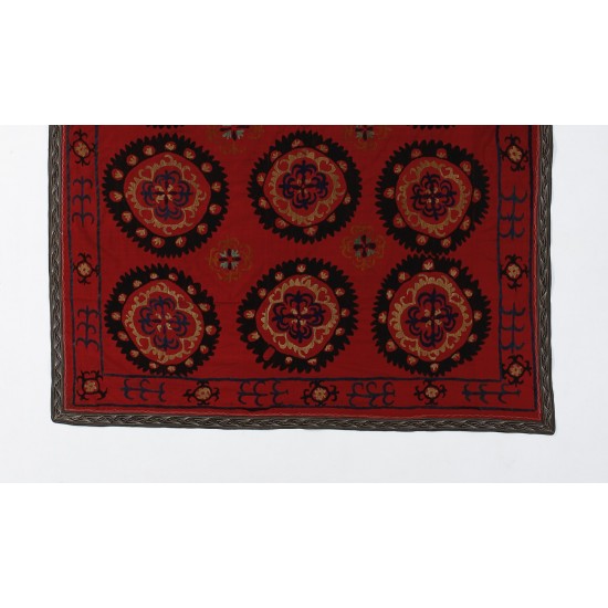 Central Asian Suzani Textile. Embroidered Cotton & Silk Bed Cover, Wall Hanging Central Asian Suzani Textile. Embroidered Cotton & Silk Bed Cover, Wall Hanging