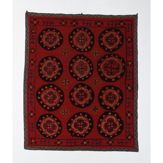 Central Asian Suzani Textile. Embroidered Cotton & Silk Bed Cover, Wall Hanging Central Asian Suzani Textile. Embroidered Cotton & Silk Bed Cover, Wall Hanging
