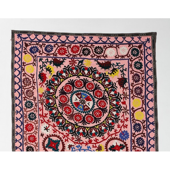 Central Asian Suzani Textile. Embroidered Cotton & Silk Bed Cover, Wall Hanging Central Asian Suzani Textile. Embroidered Cotton & Silk Bed Cover, Wall Hanging