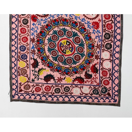 Central Asian Suzani Textile. Embroidered Cotton & Silk Bed Cover, Wall Hanging Central Asian Suzani Textile. Embroidered Cotton & Silk Bed Cover, Wall Hanging