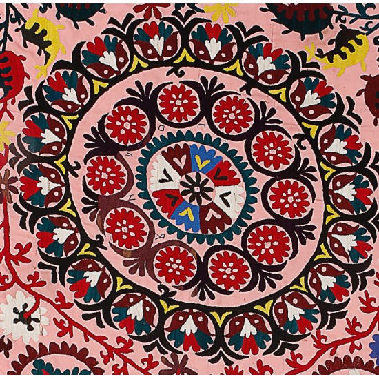 Central Asian Suzani Textile. Embroidered Cotton & Silk Bed Cover, Wall Hanging Central Asian Suzani Textile. Embroidered Cotton & Silk Bed Cover, Wall Hanging
