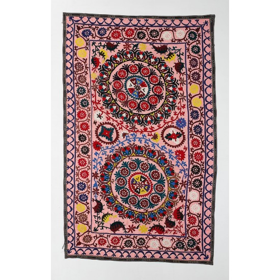 Central Asian Suzani Textile. Embroidered Cotton & Silk Bed Cover, Wall Hanging Central Asian Suzani Textile. Embroidered Cotton & Silk Bed Cover, Wall Hanging