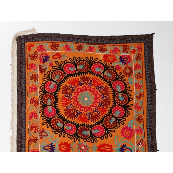 Central Asian Suzani Textile, Embroidered Cotton and Silk Bed Cover