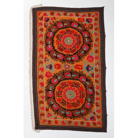 Central Asian Suzani Textile, Embroidered Cotton and Silk Bed Cover