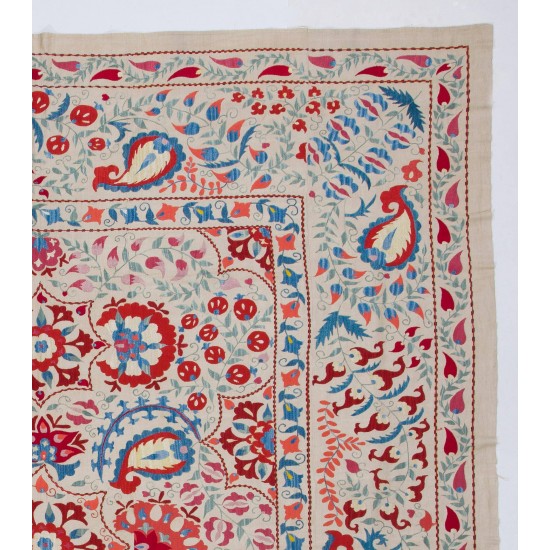 Vintage Silk Hand Embroidered Suzani Bed Cover from Uzbekistan