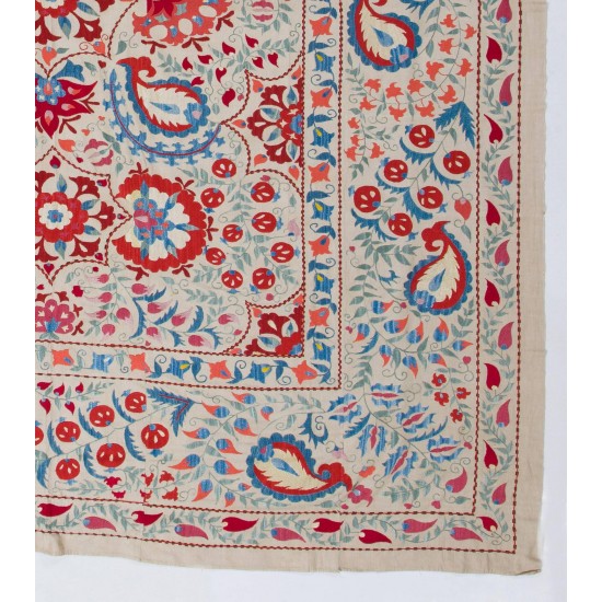 Vintage Silk Hand Embroidered Suzani Bed Cover from Uzbekistan