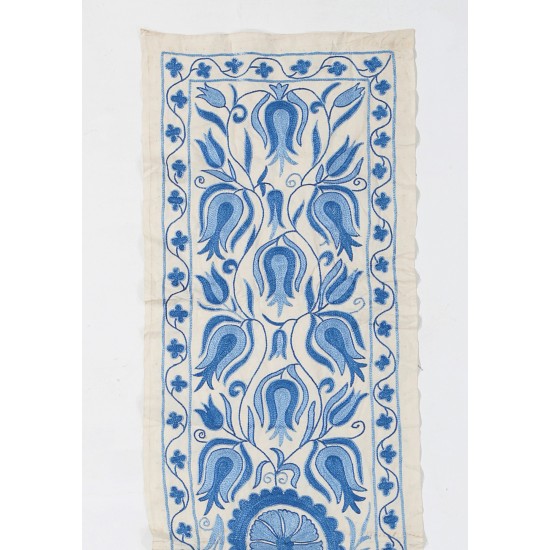 Central Asian Suzani Textile Wall Hanging, Embroidered Cotton and Silk Bed Cover Central Asian Suzani Textile Wall Hanging, Embroidered Cotton and Silk Bed Cover