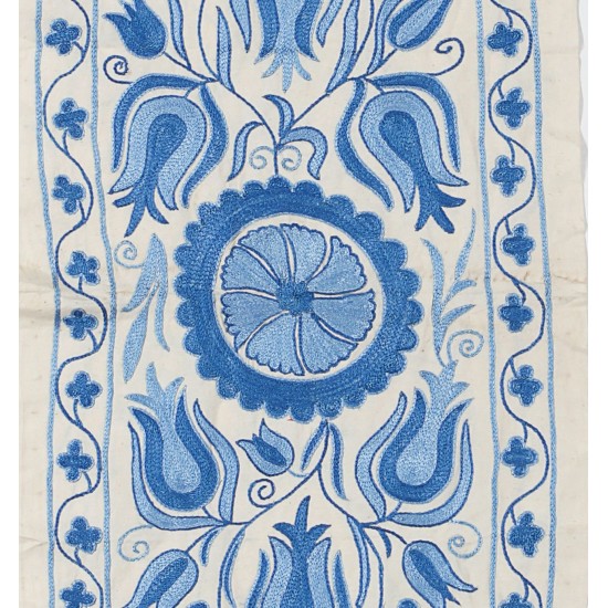 Central Asian Suzani Textile Wall Hanging, Embroidered Cotton and Silk Bed Cover Central Asian Suzani Textile Wall Hanging, Embroidered Cotton and Silk Bed Cover