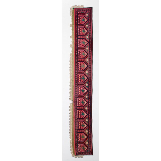 Suzani Fabric Table Runner in Red. Uzbek Embroidered Silk & Cotton Wall Hanging or Bedspread