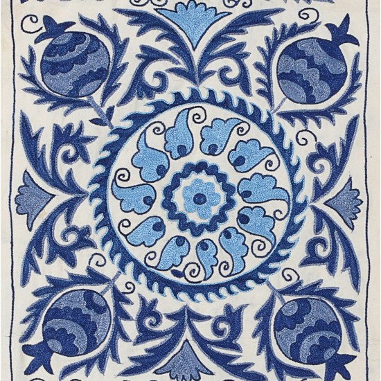 Beige and Blue Suzani Fabric Table Runner. Uzbek Embroidered Silk & Cotton Wall Hanging or Bedspread Beige and Blue Suzani Fabric Table Runner. Uzbek Embroidered Silk & Cotton Wall Hanging or Bedspread