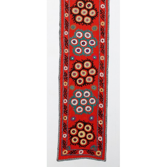 Central Asian Suzani Textile. Embroidered Cotton & Silk Wall Hanging Central Asian Suzani Textile. Embroidered Cotton & Silk Wall Hanging