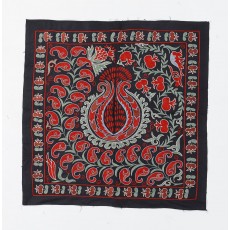 Tashkent Embroidered Wall Hanging. Vintage Tablecloth in Black. Green & Red. Square Throw. Boho Wall Decor