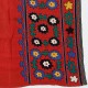 Suzani Tablecloth. Silk Embroidery Throw Blanket, Red Wall Hanging, Vintage Bedspread, Uzbek Tapestry