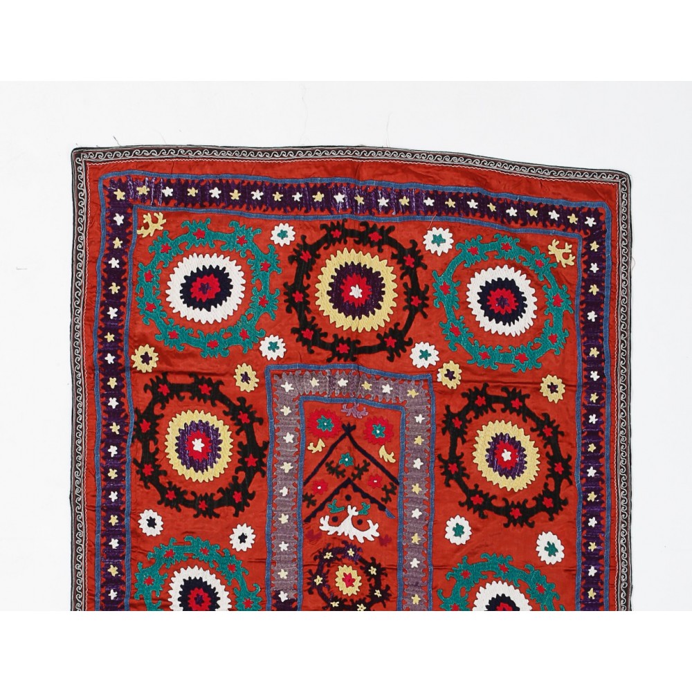 Tashkent Suzani Textile. Embroidered Cotton & Silk Bed Cover, Wall Hanging